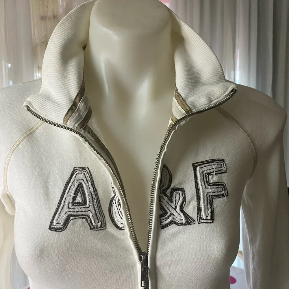 * Abercrombie & Fitch medium full zip thin sweatshirt Cream  Tan Jacket - Picture 4 of 7